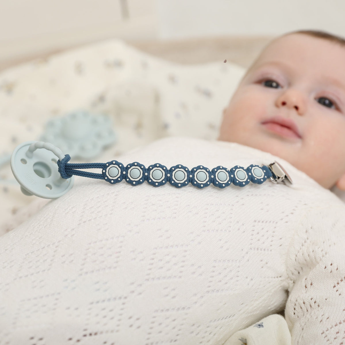 Poppy Pacifier Clip - Denim